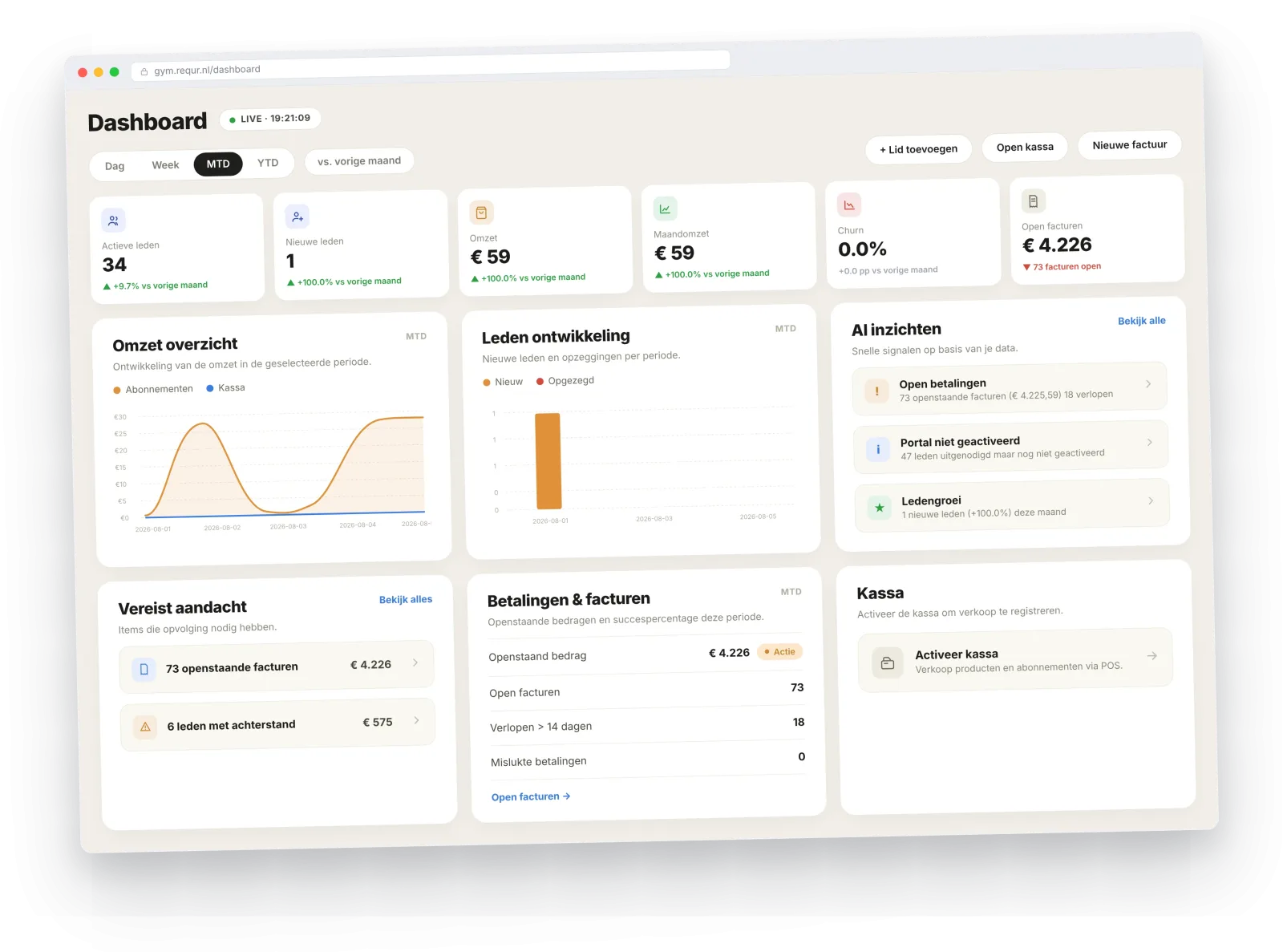 Het REQUR-webdashboard op een computer