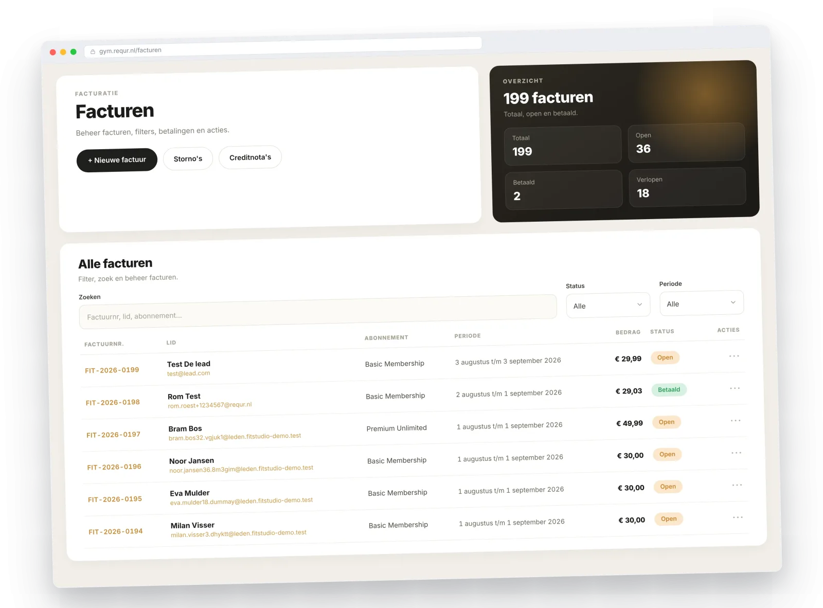 Facturen met realtime status in REQUR